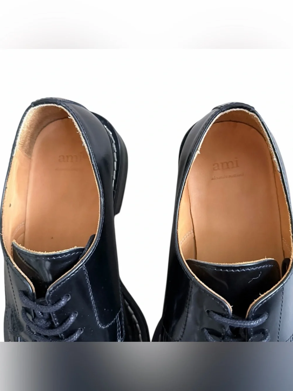Ami Paris Black Leather Derby Shoes Lace Up Round Toe Made in Portugal EU 40